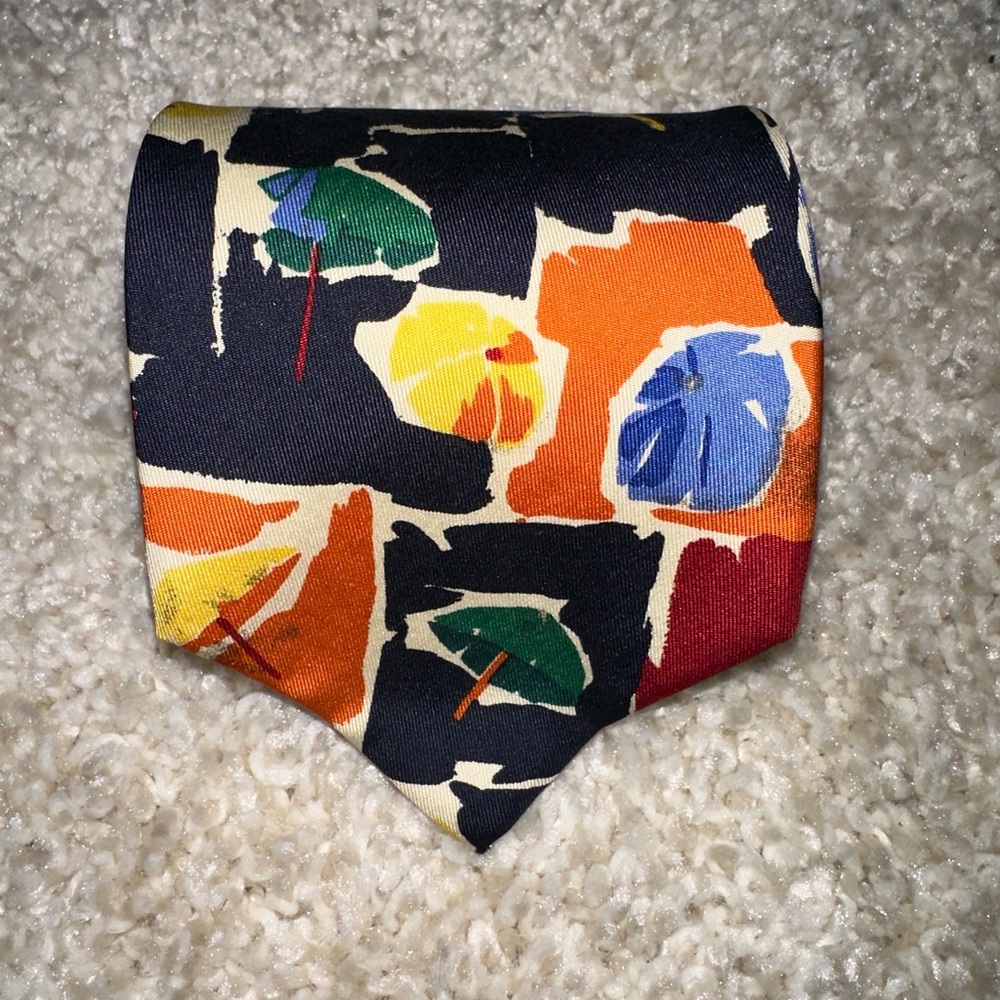 Polo Ralph Lauren Tie 100% Silk Handmade Vintage Umbrella Abstract Color…
